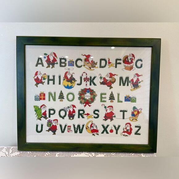 Christmas alphabet needlepoint frame || Christmas themed wall art || 2001’ Circa - Picture 1 of 11